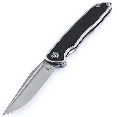 Kizer Matanzas Manual Knife Frame Lock Black/Gray Carbon Fiber/Titanium [3.44" Bead Blast S35VN] Drop Point Ki4510A1