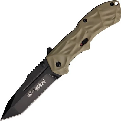 S&W Black Ops Spring Assisted Knife Liner Lock Tan Aluminum [3.35" Black Plain]