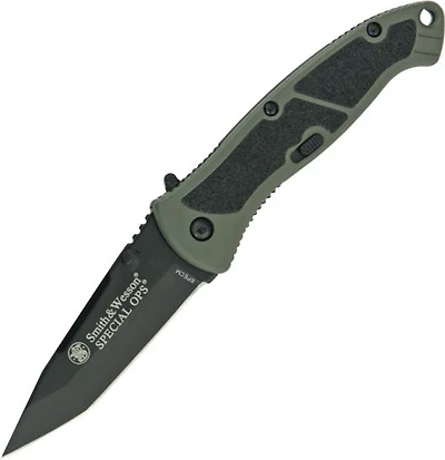 S&W Special Ops Spring Assisted Knife Liner Lock Green Aluminum [3.20" Black Plain]