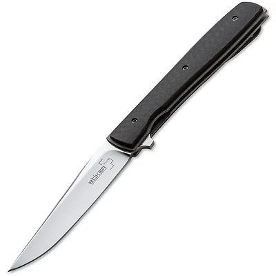 Boker Plus Urban Trapper Manual Knife Black Carbon Fiber [3.50" Plain Satin] Clip Point 01BO733