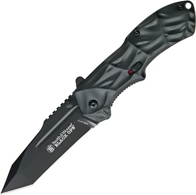 S&W Black Ops Spring Assisted Knife Liner Lock Black Aluminum [3.35" Black Plain]