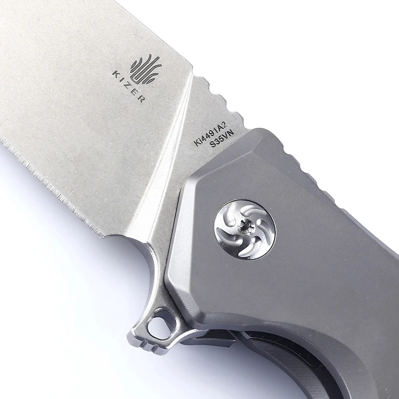 Kizer Uprising Manual Knife Frame Lock Gray Titanium [3.625" Satin S35VN] Wharncliffe Ki4491A2