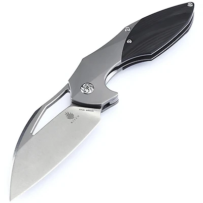 Kizer Megatherium Manual Knife Frame Lock Black Titanium/Carbon Fiber [3.625" Stonewash S35VN] Wharncliffe Ki4502A1