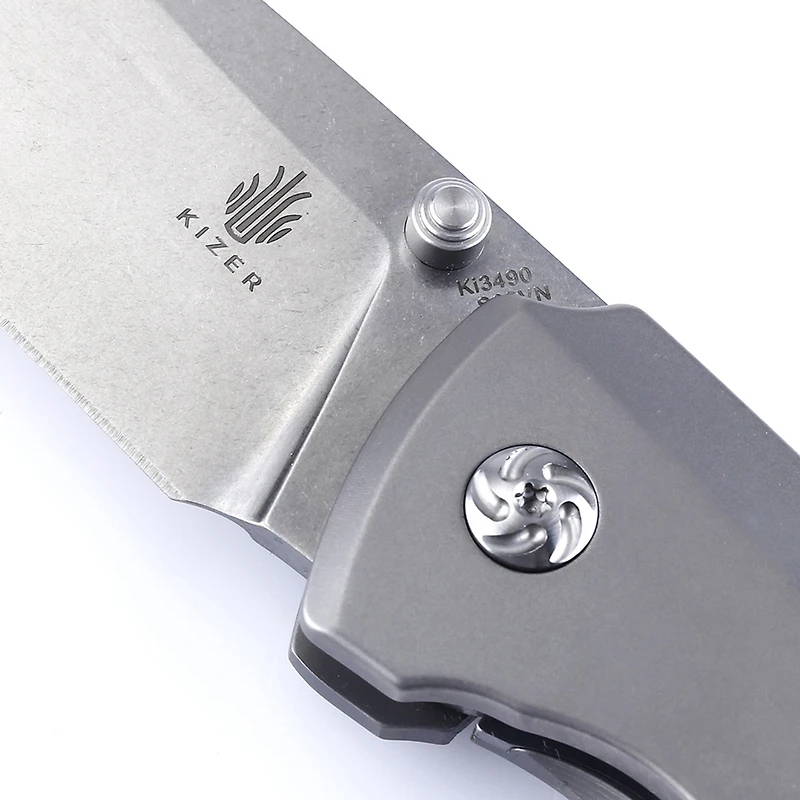Kizer T1 Manual knife Frame Lock Gray Titanium [3.25" Stonewash S35VN] Drop Point Ki3490