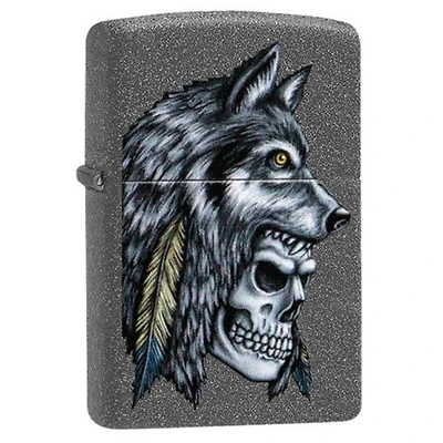 Wolf Headdress On Skull Zippo