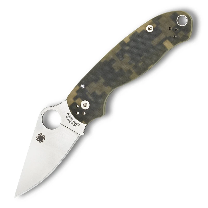 Spyderco Paramilitary 3 Folding Knife Compression Lock Green Camo G-10 [3.00" Satin S30V] Clip Point C223GPCMO