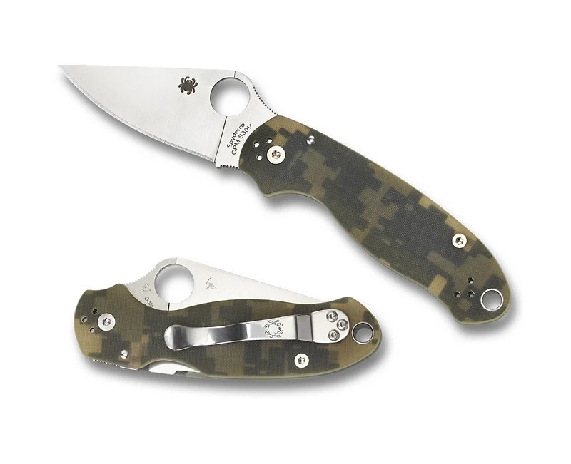Spyderco Paramilitary 3 Folding Knife Compression Lock Green Camo G-10 [3.00" Satin S30V] Clip Point C223GPCMO