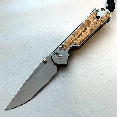CRK Small Sebenza 21 Manual Knife (Box Elder Inserts) [2.94" Plain Stonewash] Drop Point