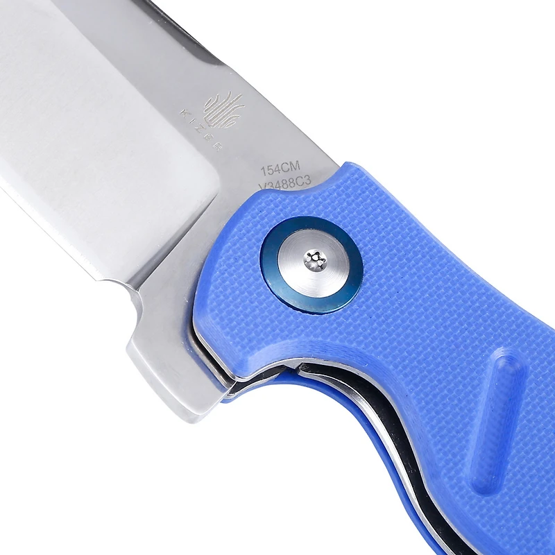 Kizer Vanguard Series Mini C01C Manual Knife Liner Lock Blue G-10 [2.63" Satin 154CM] Sheepsfoot V3488C3