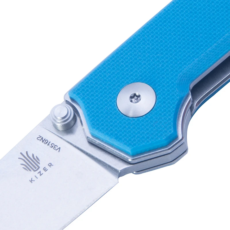 Kizer Vanguard Series Mini Domin Manual Knife Liner Lock Blue G-10 [2.875" Stonewash Bohler N690] Drop Point V3516N2