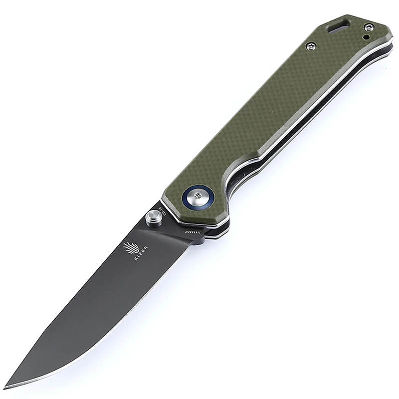 Kizer Vanguard Series Begleiter Manual Knife Liner Lock Green G-10 [3.50" Gray VG-10] Drop Point V4458A2