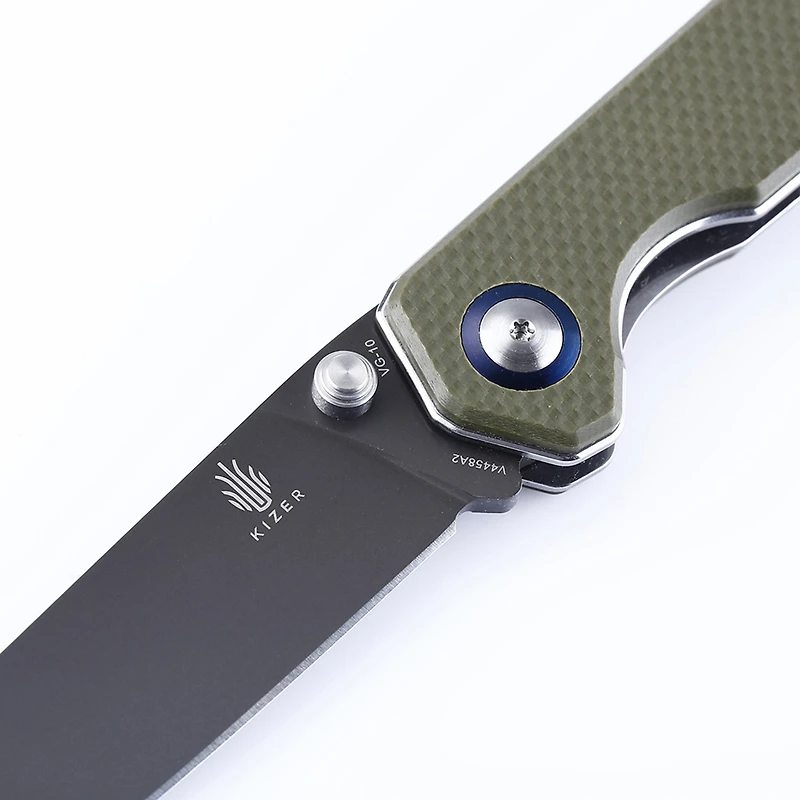 Kizer Vanguard Series Begleiter Manual Knife Liner Lock Green G-10 [3.50" Gray VG-10] Drop Point V4458A2