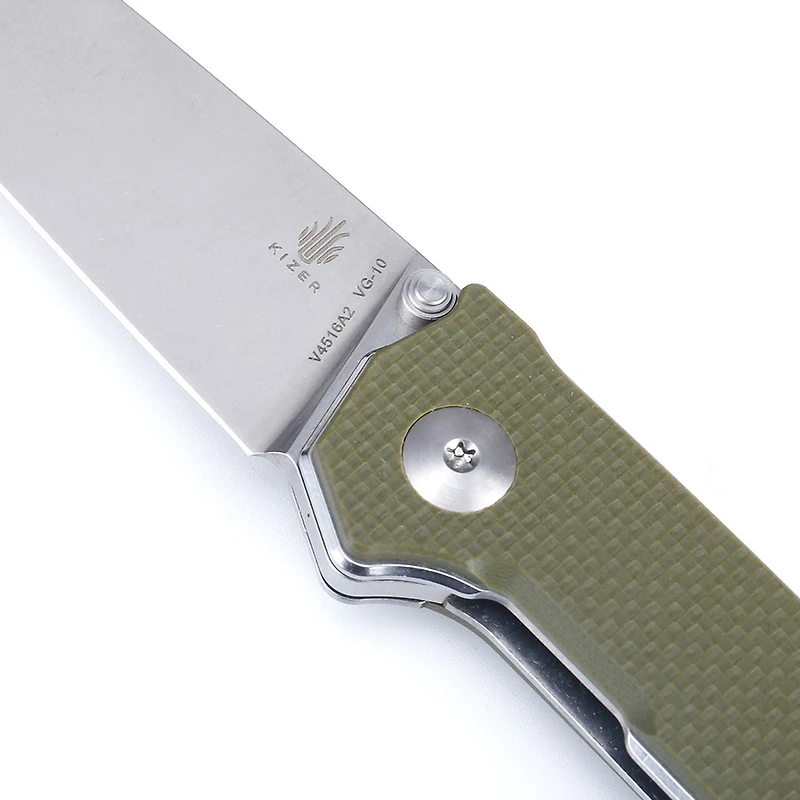 Kizer Vanguard Series Domin Manual Knife Liner Lock Green G-10 [3.46" Stonewash VG-10] Drop Point V4516A2