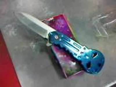 Jumbo (BLUE) Skull Spring Assisted Pocket Knife