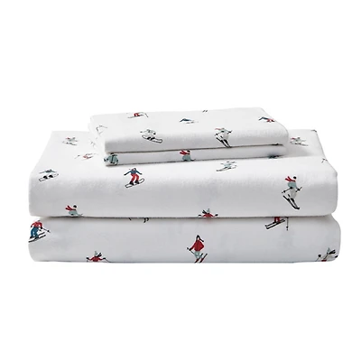 Ensemble de draps en flanelle Eddie Bauer avec motif piste ski