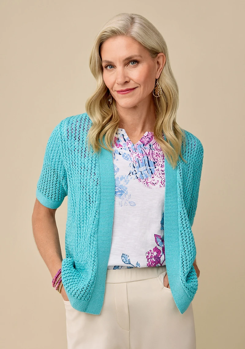 Petite - Pointelle Open Cardigan
