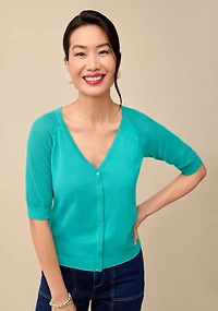 Pointelle Sleeve Button Up Cardigan