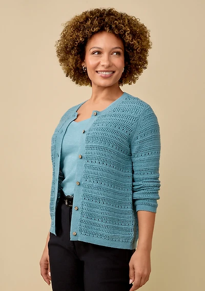 Pointelle Button Front Cardigan