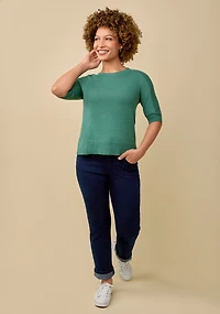 Ribbed Elbow Sleeve Raglan Sweater