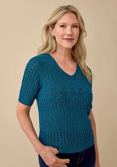 Elbow Sleeve Pointelle Knit Sweater