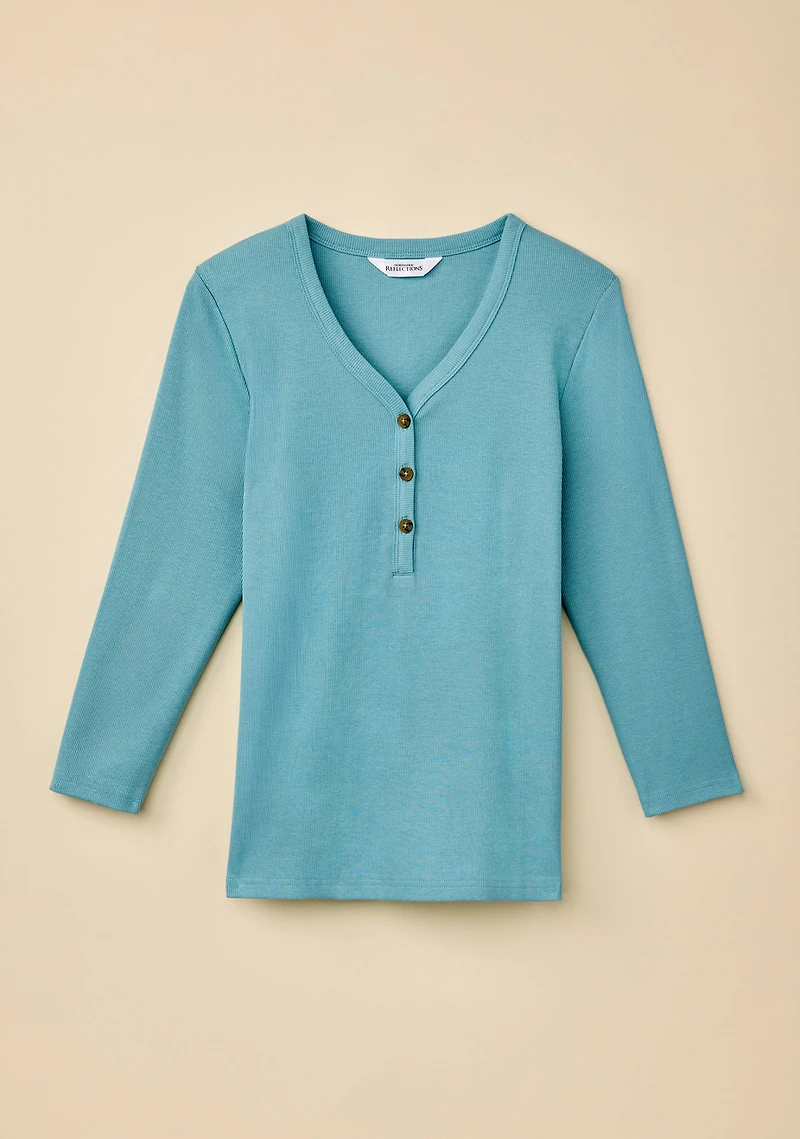 Cotton Y-Neck 3/4 Sleeve Top
