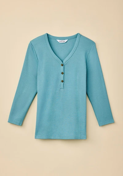 Cotton Y-Neck 3/4 Sleeve Top