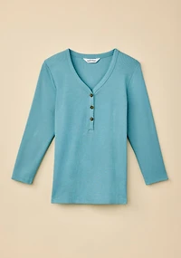 Cotton Y-Neck 3/4 Sleeve Top