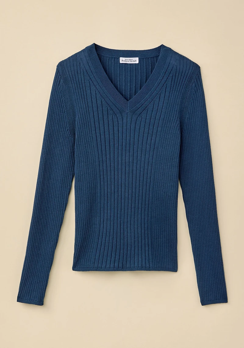 Ribbed Organic Cotton V-Neck Pullover
