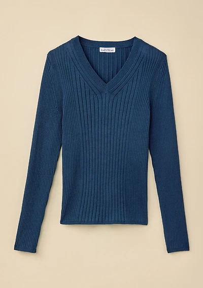 Ribbed Organic Cotton V-Neck Pullover