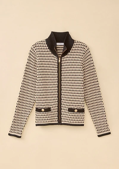 Zip Front Jacquard Cardigan