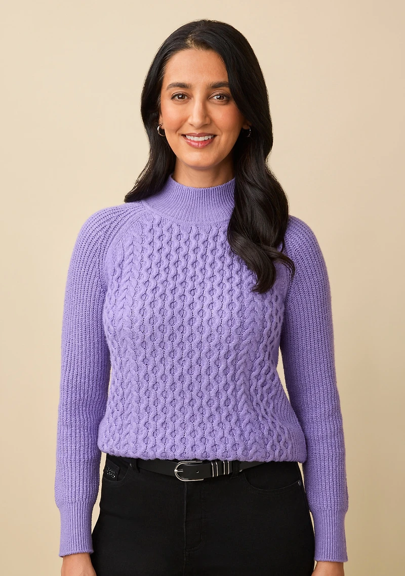 Mock Neck Cable Knit Pullover