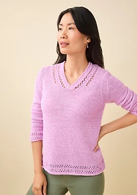 Pointelle V-Neck Textured Sweater