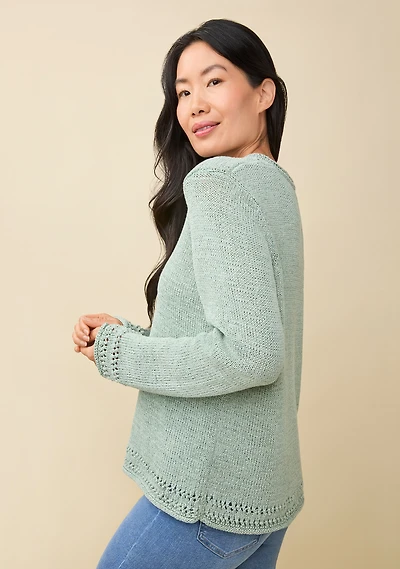 Pointelle V-Neck Textured Sweater