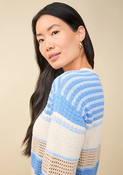 Pointelle Stripe Cotton Sweater