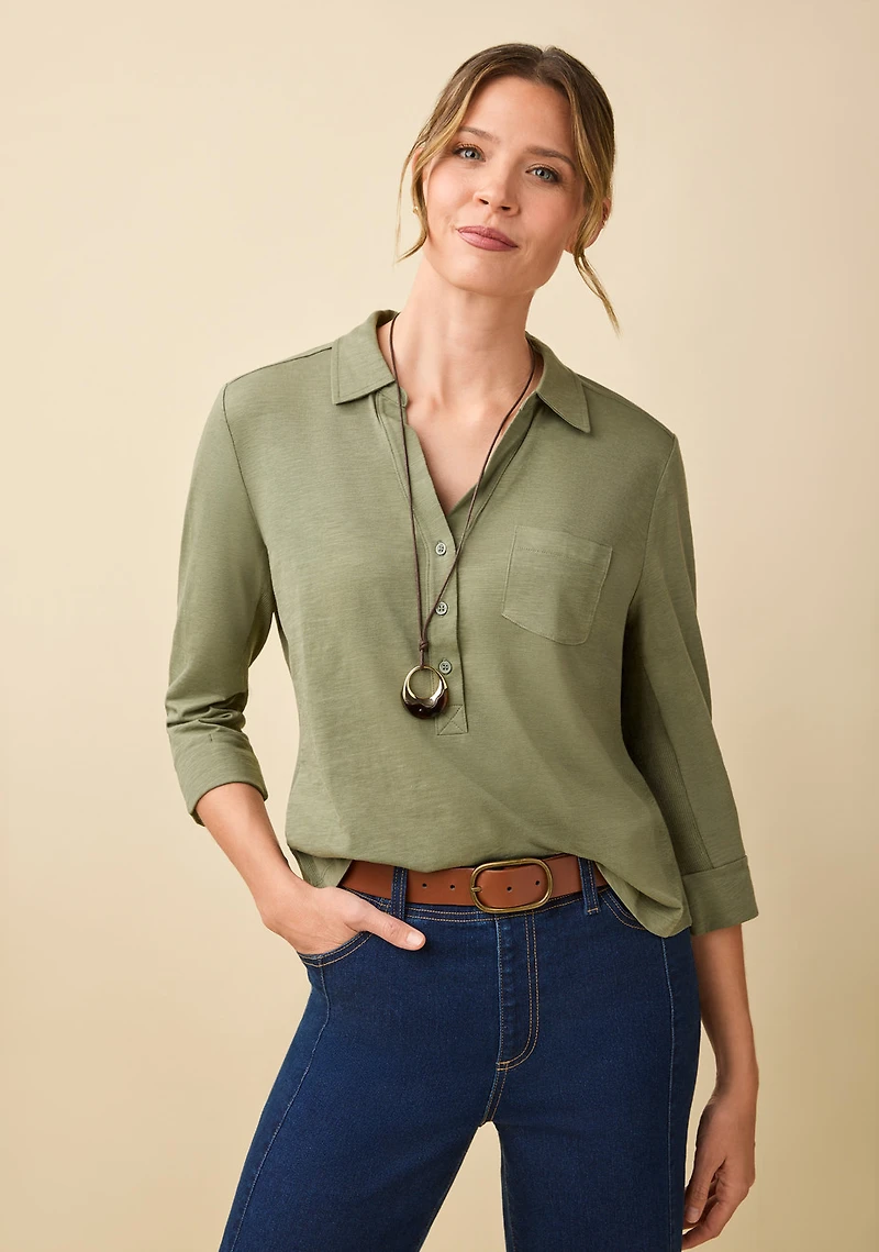 Jersey Slub Button-Front Shirt