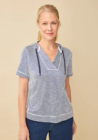 Hooded V-Neck Pullover Top