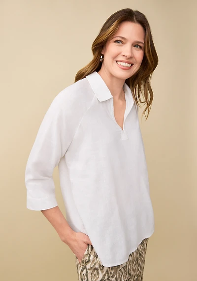 Y-Neck Linen blend  Popover Shirt