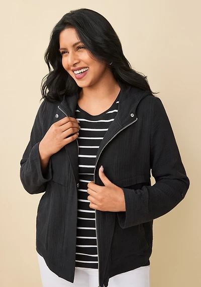 Crinkle Gauze Hooded Jacket