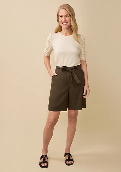 Ruched Sleeve Solid Top