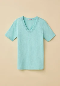 Crochet Trim V-Neck Tee