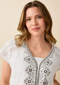 Embroidered V-Neck Graphic Tee