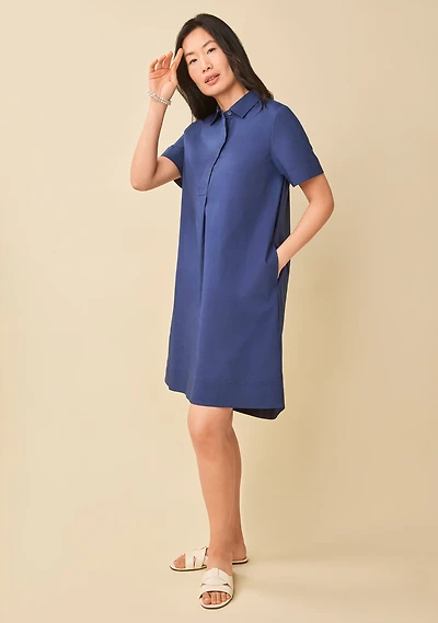 Stretch Sateen Short Sleeve Shirt Dress