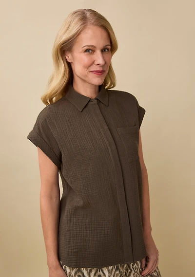 Relaxed Gauze Button-Up Shirt