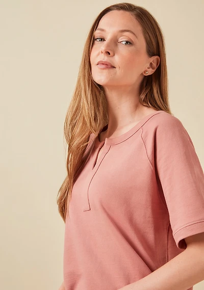 Notch Neck Short Sleeve Sweatshirt