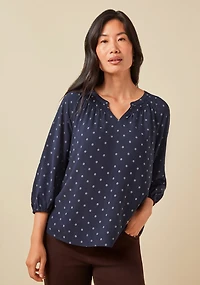 Dot Print Peasant Blouse