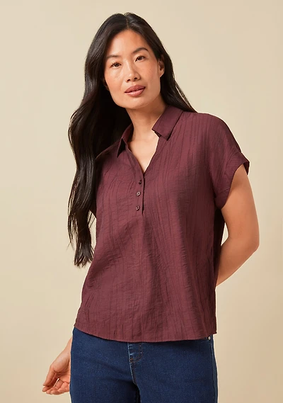 Crinkle Short Sleeve Blouse