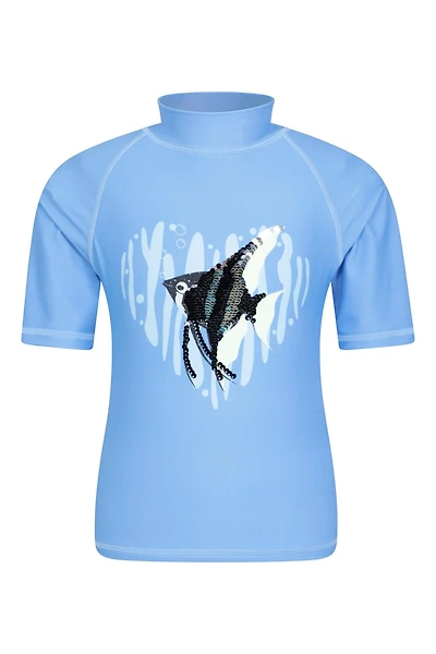 Angelica Short Sleeved Kids Sequin Rash Guard