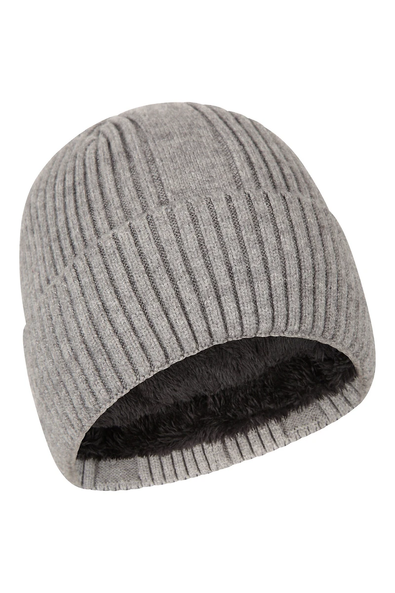 Fur Lined Mens Ribbed Thermal Beanie