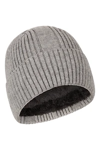 Fur Lined Mens Ribbed Thermal Beanie
