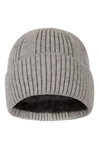 Fur Lined Mens Ribbed Thermal Beanie